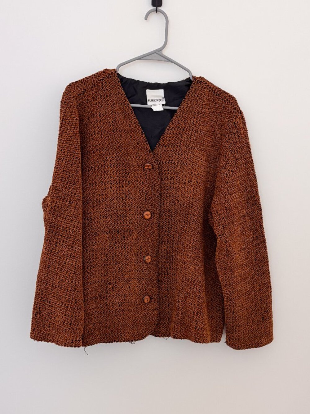 Fashion Bug Rust Chenille Rust Brown Knit Button Front Cardigan 1X